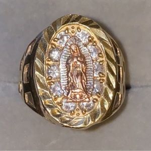 Real 15k Gold Diamond Ring Virgen De Guadalupe Piece Size 10.50 Preowned